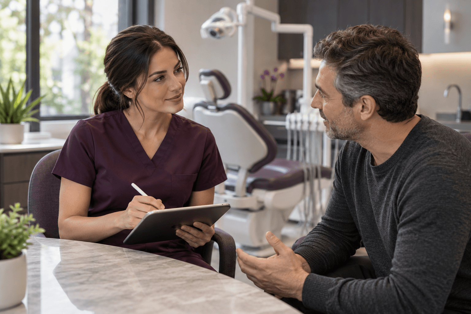 Illustrative clinician capturing a patient consultation on a tablet